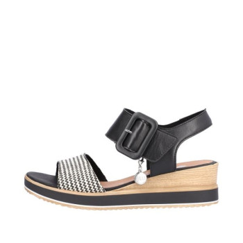 Sandale compensée cuir noir et blanc en grande pointure femme de chez Remonte