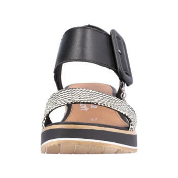 Sandale compensée cuir noir et blanc en grande pointure femme de chez Remonte