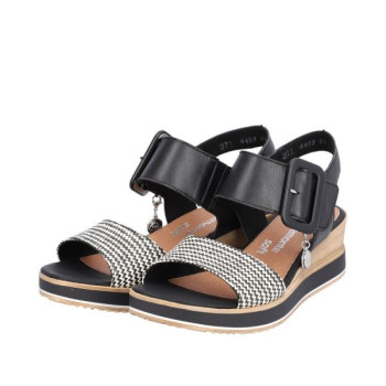 Sandale compensée cuir noir et blanc en grande pointure femme de chez Remonte