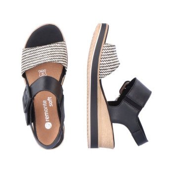Sandale compensée cuir noir et blanc en grande pointure femme de chez Remonte
