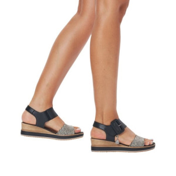 Sandale compensée cuir noir et blanc en grande pointure femme de chez Remonte