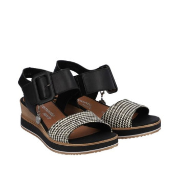 Sandale compensée cuir noir et blanc en grande pointure femme de chez Remonte