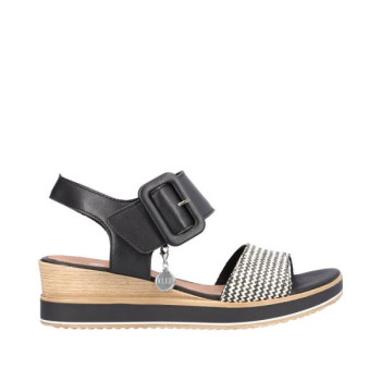 Sandale compensée cuir noir et blanc en grande pointure femme de chez Remonte