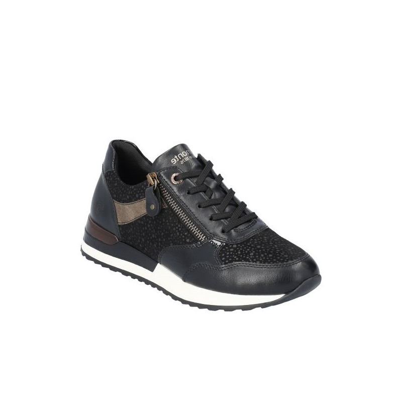 Tennis noire à lacets et zip avec semelle amovible en Grande pointure femme de chez Remonte