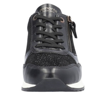Tennis noire à lacets et zip avec semelle amovible en Grande pointure femme de chez Remonte