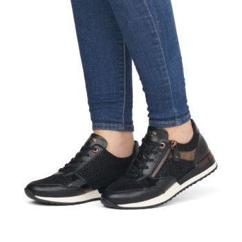 Tennis noire à lacets et zip avec semelle amovible en Grande pointure femme de chez Remonte