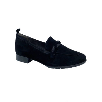 Mocassin velours noir semelle amovible en Grande pointure femme de chez Jana