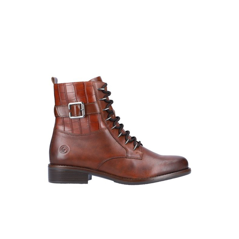 Boots à lacets marron en cuir motif croco en grande taille femme remonte