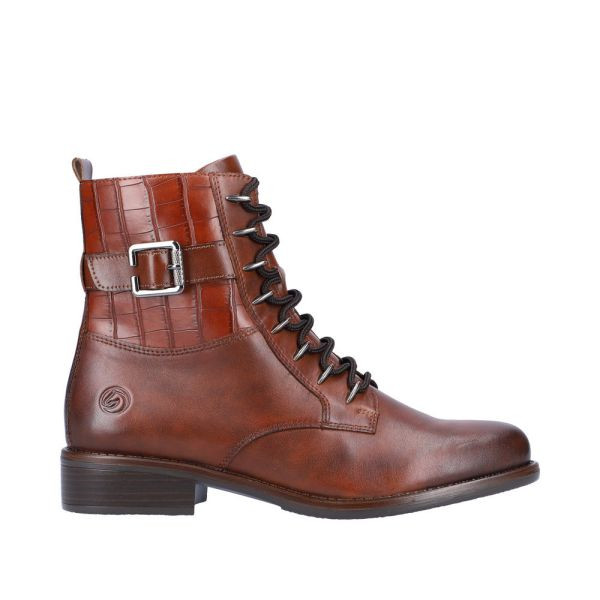 Boots à lacets marron en cuir motif croco en grande taille femme remonte