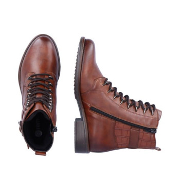 Boots à lacets marron en cuir motif croco en grande taille femme remonte