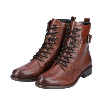 Boots à lacets marron en cuir motif croco en grande taille femme remonte