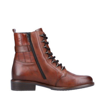 Boots à lacets marron en cuir motif croco en grande taille femme remonte