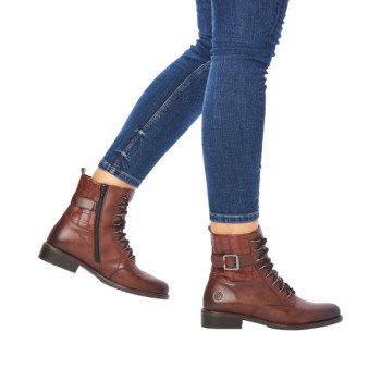 Boots à lacets marron en cuir motif croco en grande taille femme remonte