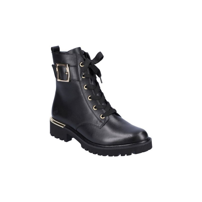 Boots en cuir noir à lacets et grosse semelle | Grande taille femme | Remonte