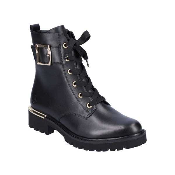 Boots en cuir noir à lacets et grosse semelle | Grande taille femme | Remonte