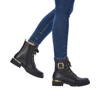 Boots en cuir noir à lacets et grosse semelle | Grande taille femme | Remonte