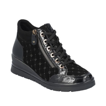 Basket montante noire à lacets et zip avec semelle amovible et doublure peluche en Grande pointure femme de chez Remonte