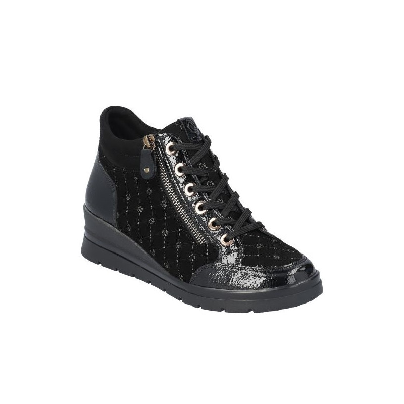 Basket montante noire à lacets et zip avec semelle amovible et doublure peluche en Grande pointure femme de chez Remonte