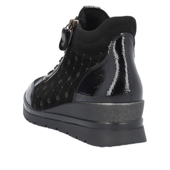 Basket montante noire à lacets et zip avec semelle amovible et doublure peluche en Grande pointure femme de chez Remonte