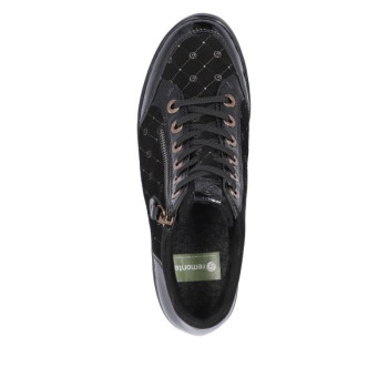 Basket montante noire à lacets et zip avec semelle amovible et doublure peluche en Grande pointure femme de chez Remonte