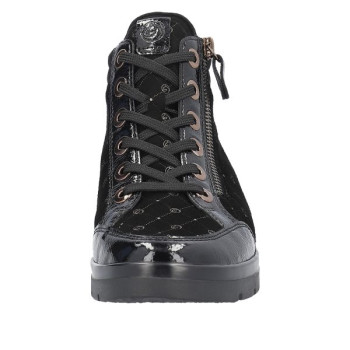 Basket montante noire à lacets et zip avec semelle amovible et doublure peluche en Grande pointure femme de chez Remonte