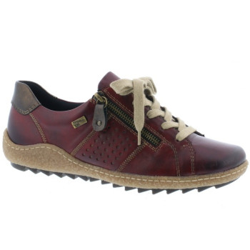 Basket crantée en cuir bordeaux grande taille femme Remonte