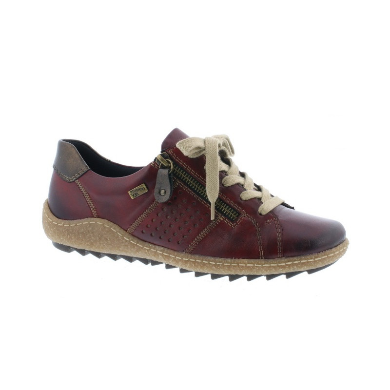Basket crantée en cuir bordeaux grande taille femme Remonte